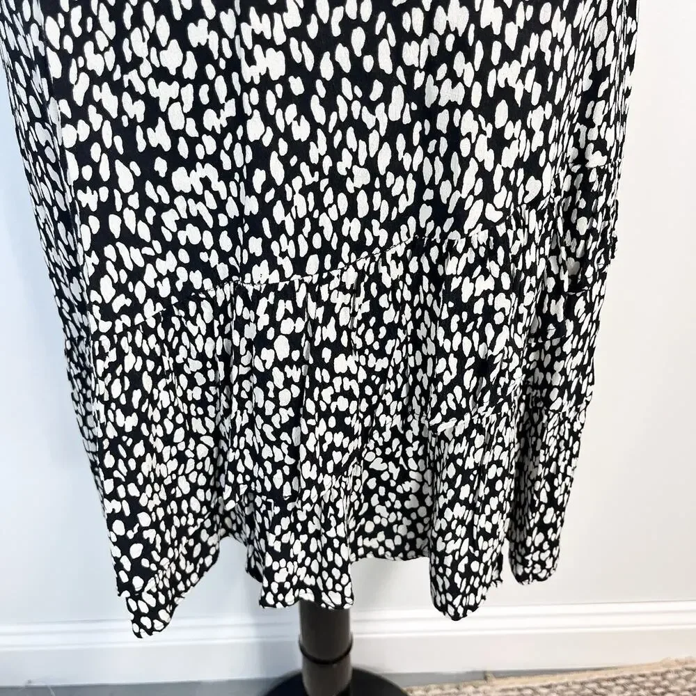 Talbots Skirt sz Medium Pet Black Ivory Slinky Ruffle Knee A Line Modest Church - Picture 4 of 9